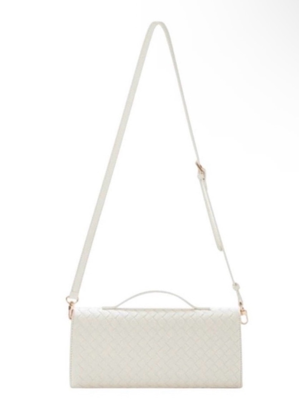 Woven White Leather Crossbody Bag with Top Handle - Picture 4 of 7